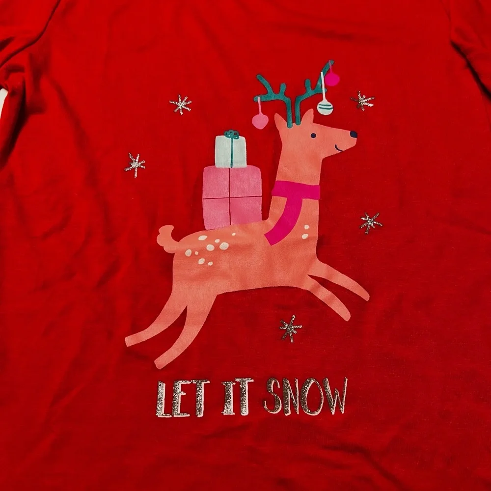 NWT Cat & Jack Reindeer Christmas Jammies Youth 7/8 Red White pants